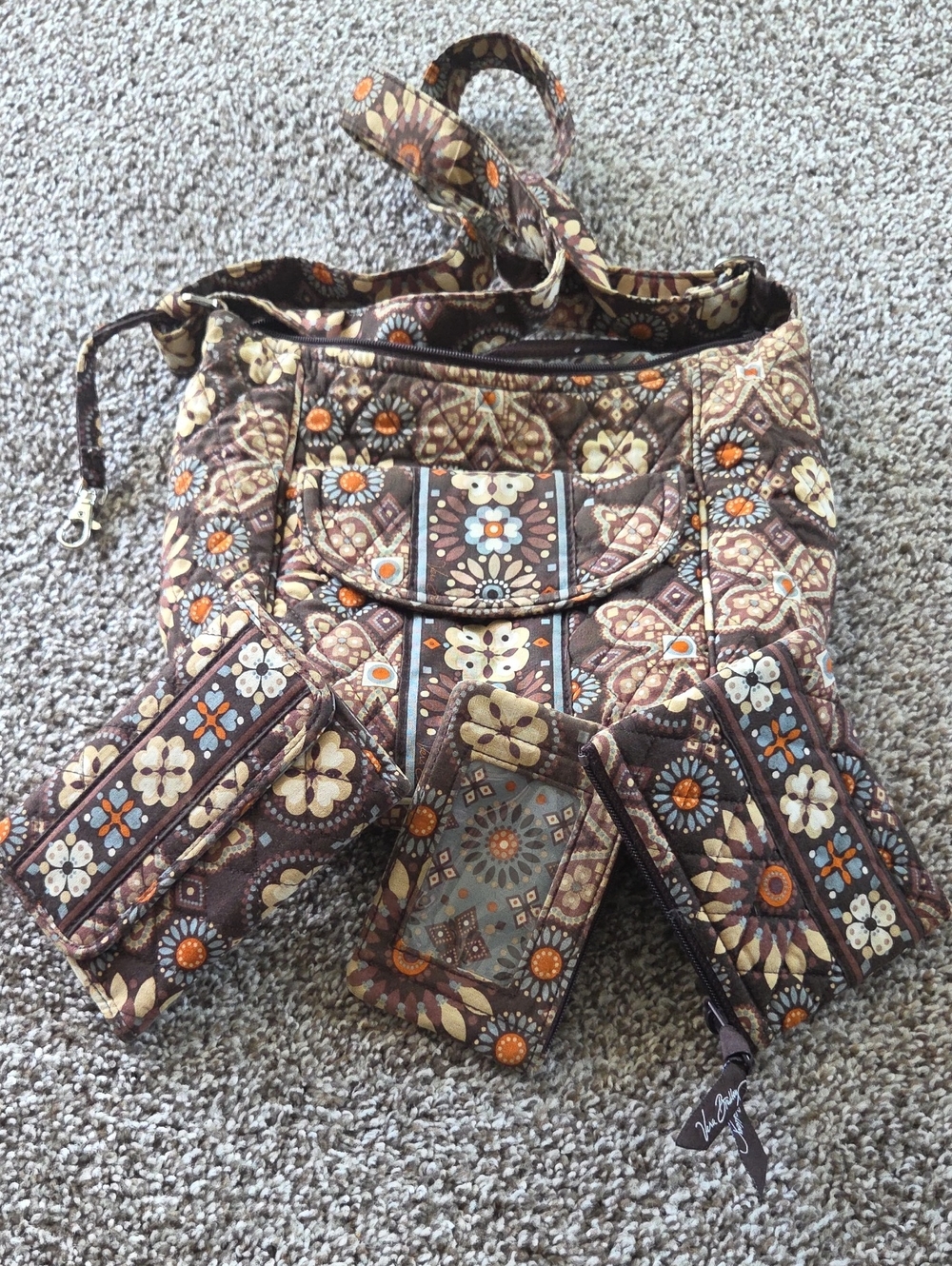 Vera Bradley Chocolate Floral Quilted Shoulder Bag with Matching Accessories.